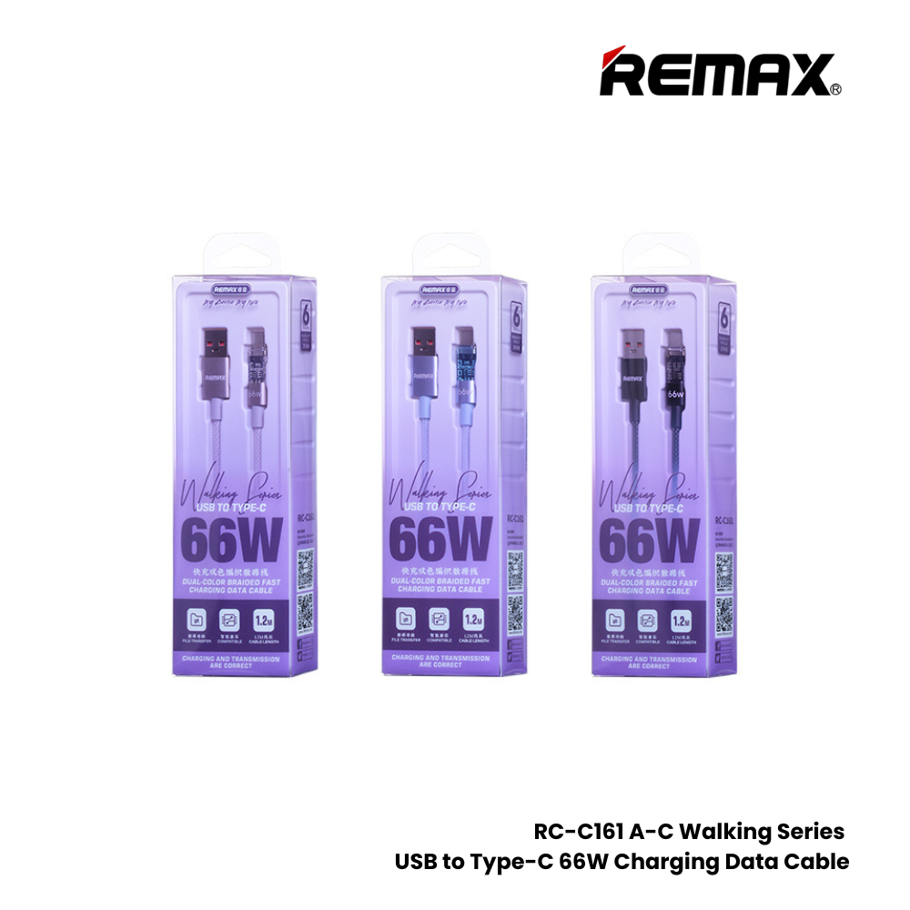 66W ( Type-C )-REMAX RC-C161A A-C Walking Series 66W USB to Type-C Fast Charging Data Cable - Blue