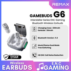REMAX - GAMEBUDS G6 Interstellar Series ENC Gaming Bluetooth Wireless Earbuds - White
