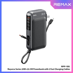 REMAX - RPP-105 Reyuce Series PD+QC Fast Charging Cabled Power Bank ( PD20W+QC22.5W ) - Black