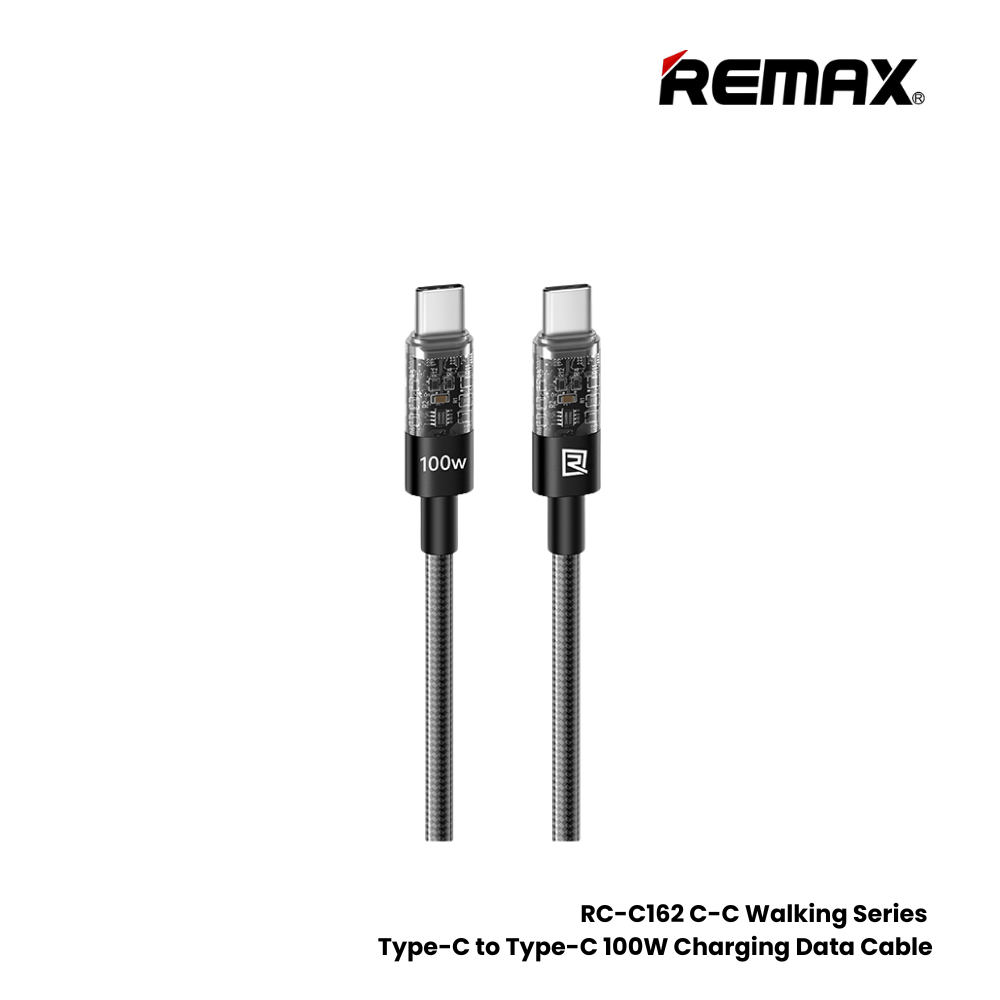 100W ( C to C )-REMAX RC-C162 C-C Walking Series 100W Type-C to Type-C Fast Charging Data Cable - Black