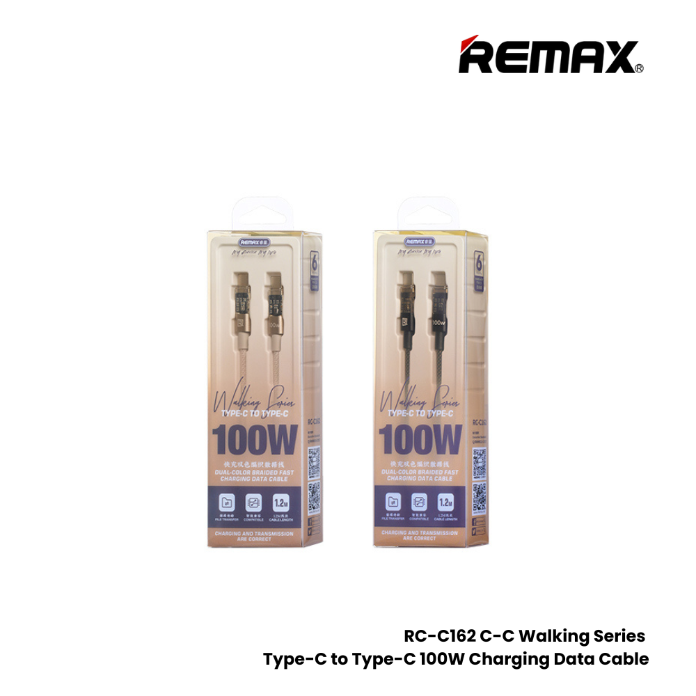 100W ( C to C )-REMAX RC-C162 C-C Walking Series 100W Type-C to Type-C Fast Charging Data Cable - Black