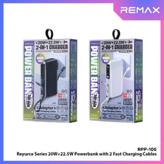REMAX - RPP-105 Reyuce Series PD+QC Fast Charging Cabled Power Bank ( PD20W+QC22.5W ) - Black