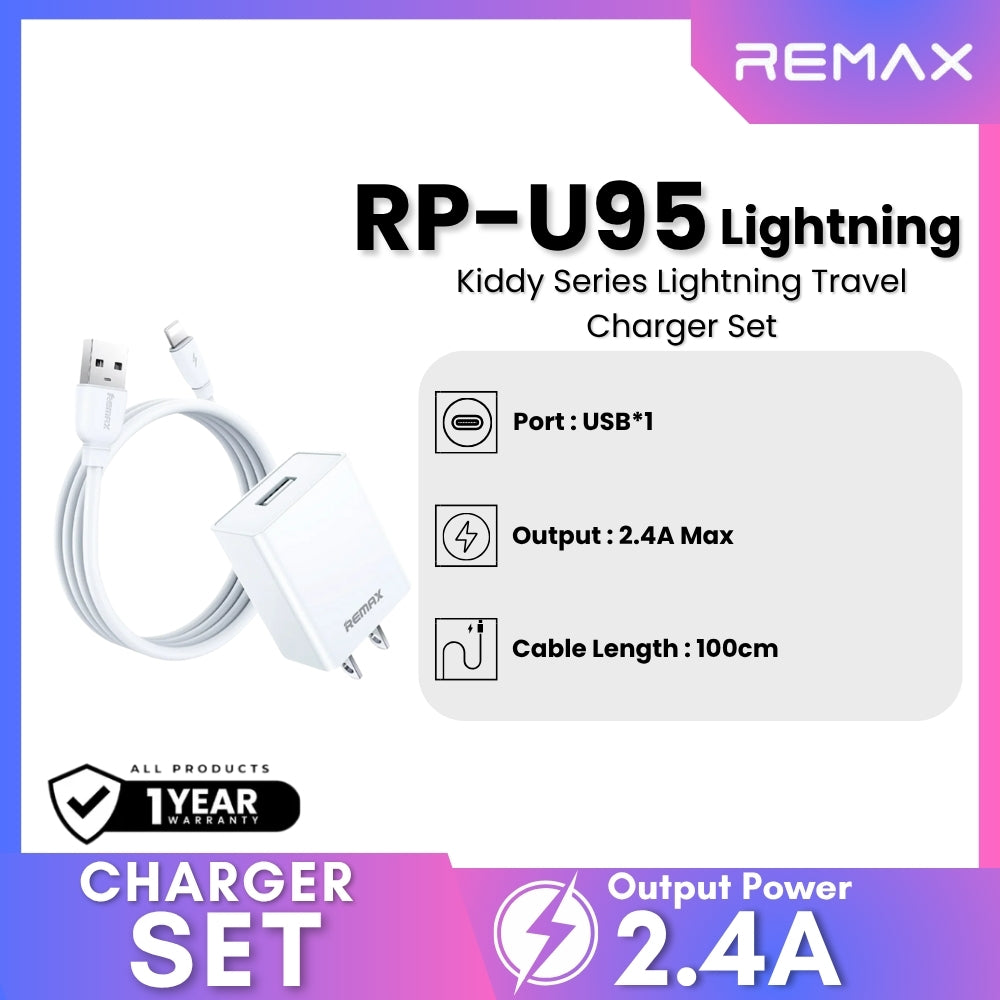 REMAX - RP-U95 Lightning Kiddy Series Travel Charger Set (2.4A) - White