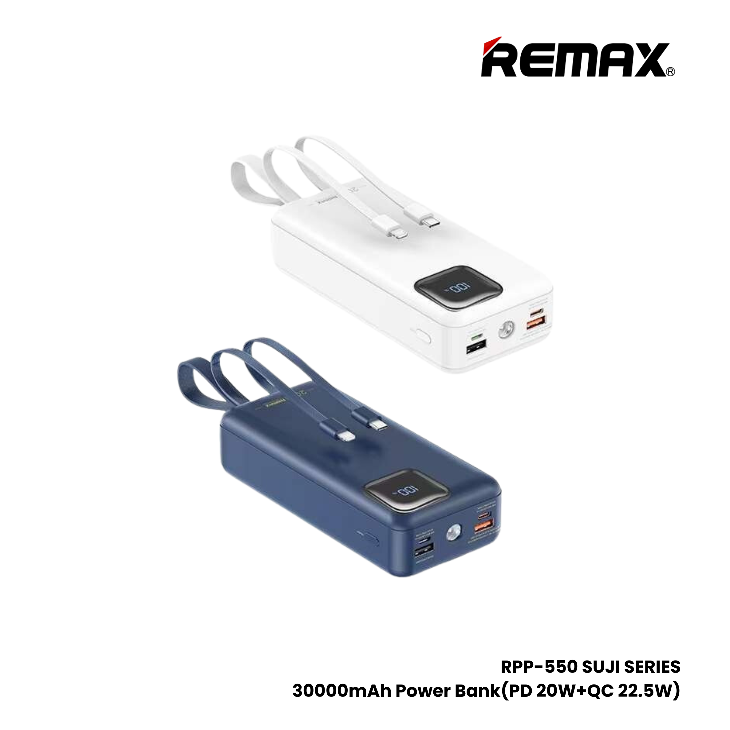 REMAX RPP-550 Suji Series 30000mAh PD+QC Fast Charging Power Bank(PD 20W+QC 22.5W) - Blue