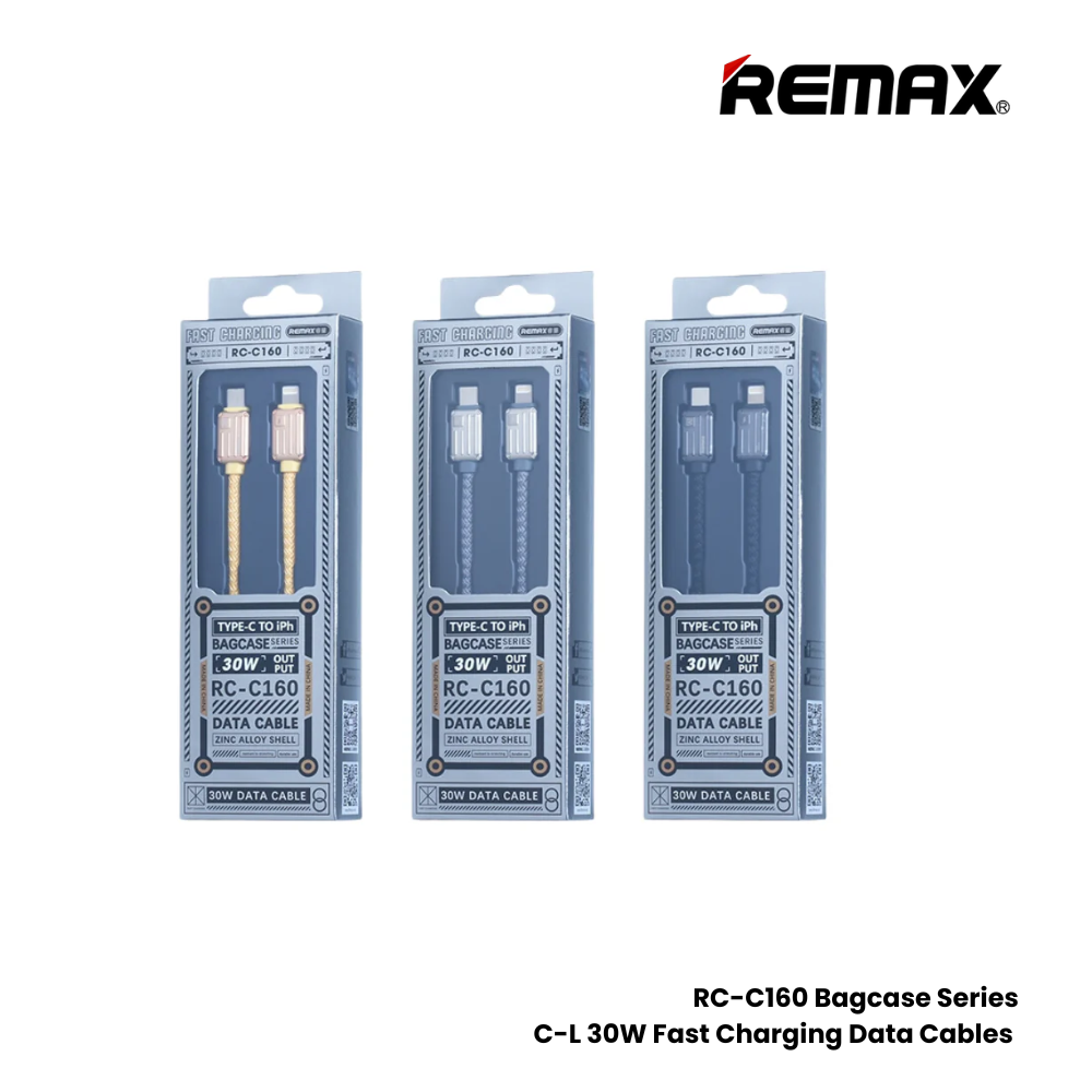 30W ( C to Lightning )-REMAX RC-C160 Bagcase Series 30W Type-C to Lightning PD Fast Charging Data Cable - Grey