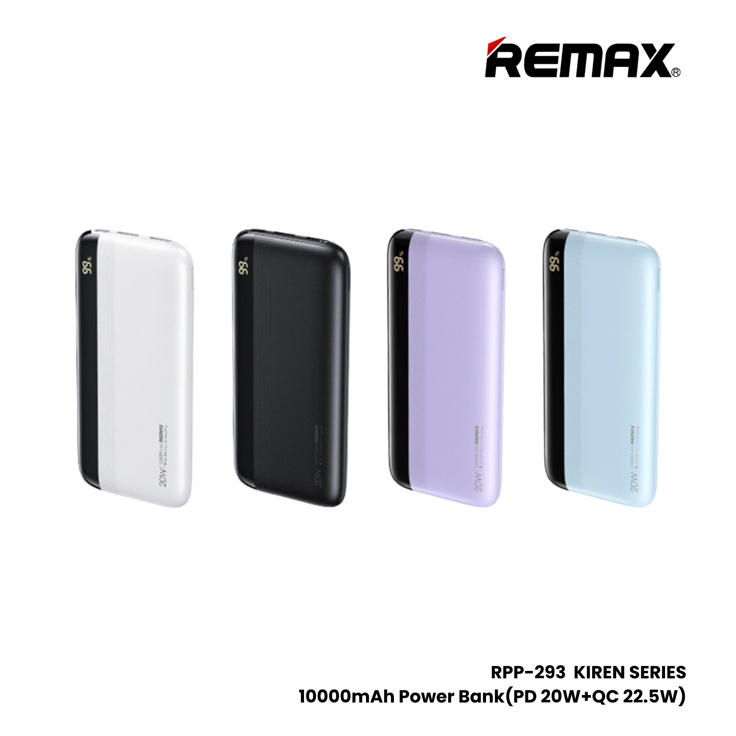 REMAX RPP-293 Kiren Series 10000mAh PD+QC Fast Charging Power Bank(PD 20W+QC 22.5W) - Blue