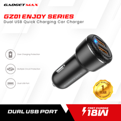 GADGET MAX GZ01 ENJOY SERIES 18W QC 3.0 DUAL PORT QUICK CHARGING CAR CHARGER (2USB)