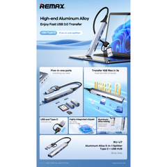 REMAX-- RU-U7 Aluminum Alloy Series 5 in 1 Type-C+USB Hub