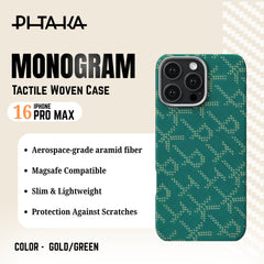PITAKA - Monogram Tactile Woven Case For iPhone 16 Pro Max - Gold/Green