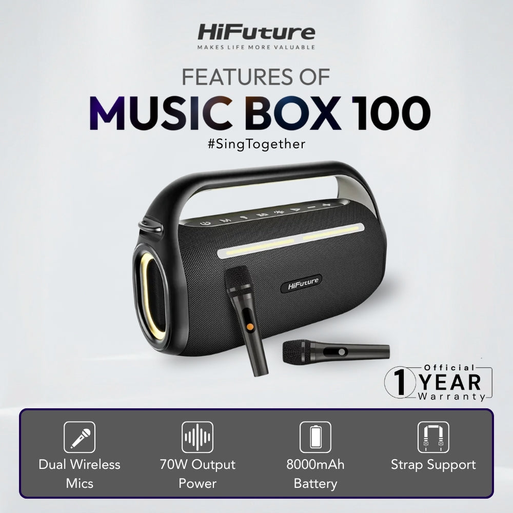 HiFuture - Music Box 100 Bluetooth Wireless Speaker ( 70W ) - Black