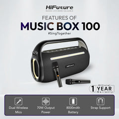 HiFuture - Music Box 100 Bluetooth Wireless Speaker ( 70W ) - Black