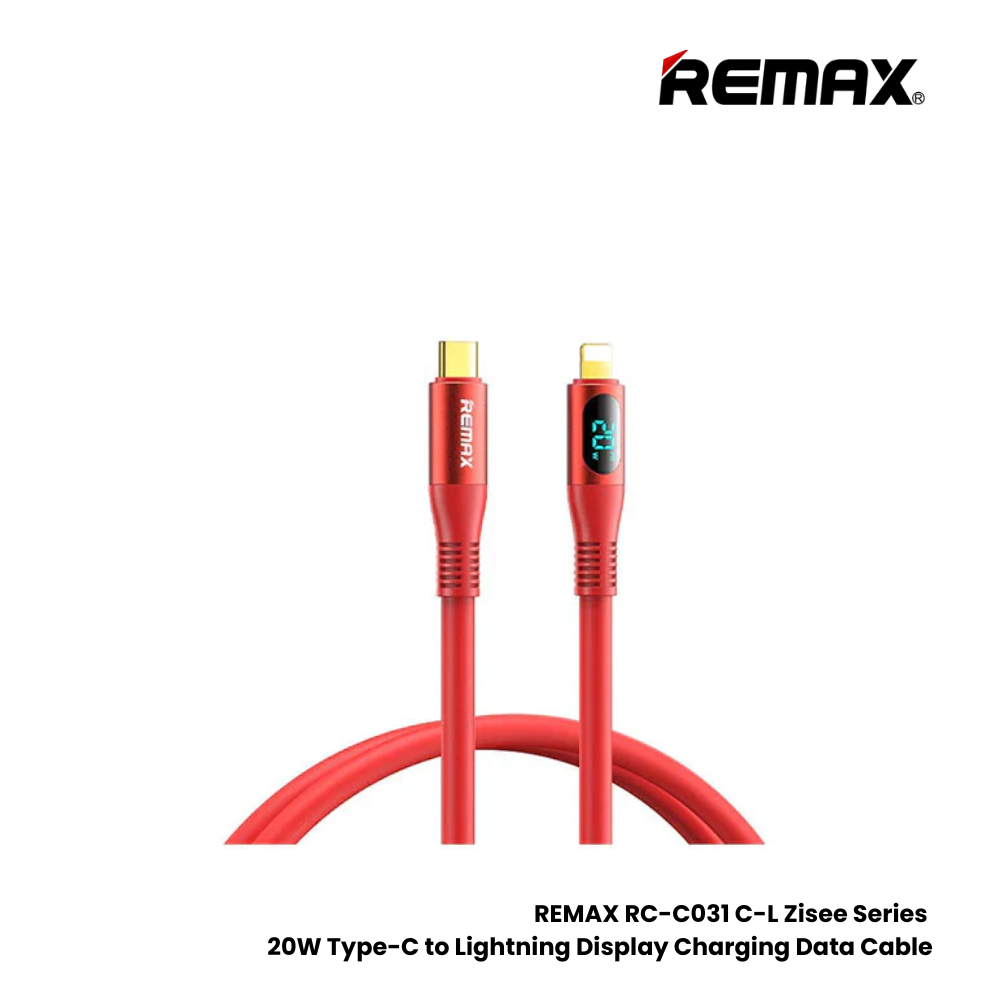 20W ( C to Lightning )-REMAX RC-C031 C-L Zisee Series 20W Type-C to Lightning Fast Charging Digital Display Charging Data Cable - Red