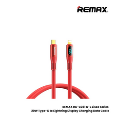 20W ( C to Lightning )-REMAX RC-C031 C-L Zisee Series 20W Type-C to Lightning Fast Charging Digital Display Charging Data Cable - Red