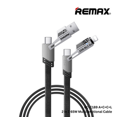 Remax RC-C189 A+C+ C+L 2-In-2 65W Multifunctional Zinc Alloy Data Cable USB+TYPE-C TO TYPE-C+IPH (1M) - Black