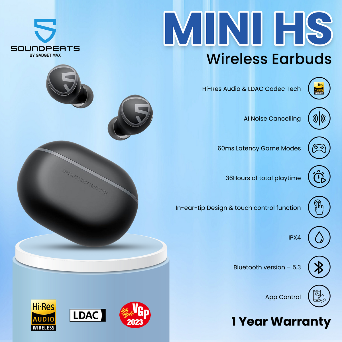 SounPeats Mini HS Bluetooth V5.3 True Wireless Earbuds