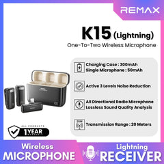REMAX - K15 Lightning One-to-Two Wireless Microphone - Black