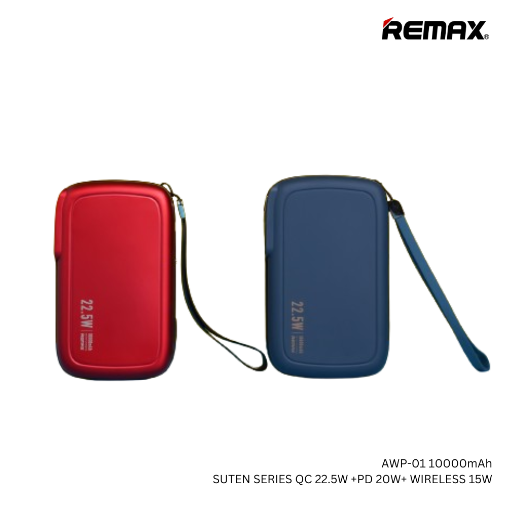 REMAX AWP-01 10000mAh SUTEN SERIES QC 22.5W +PD 20W+ WIRELESS 15W FAST CHARGING POWER BANK AND CHARGER(BLUE)