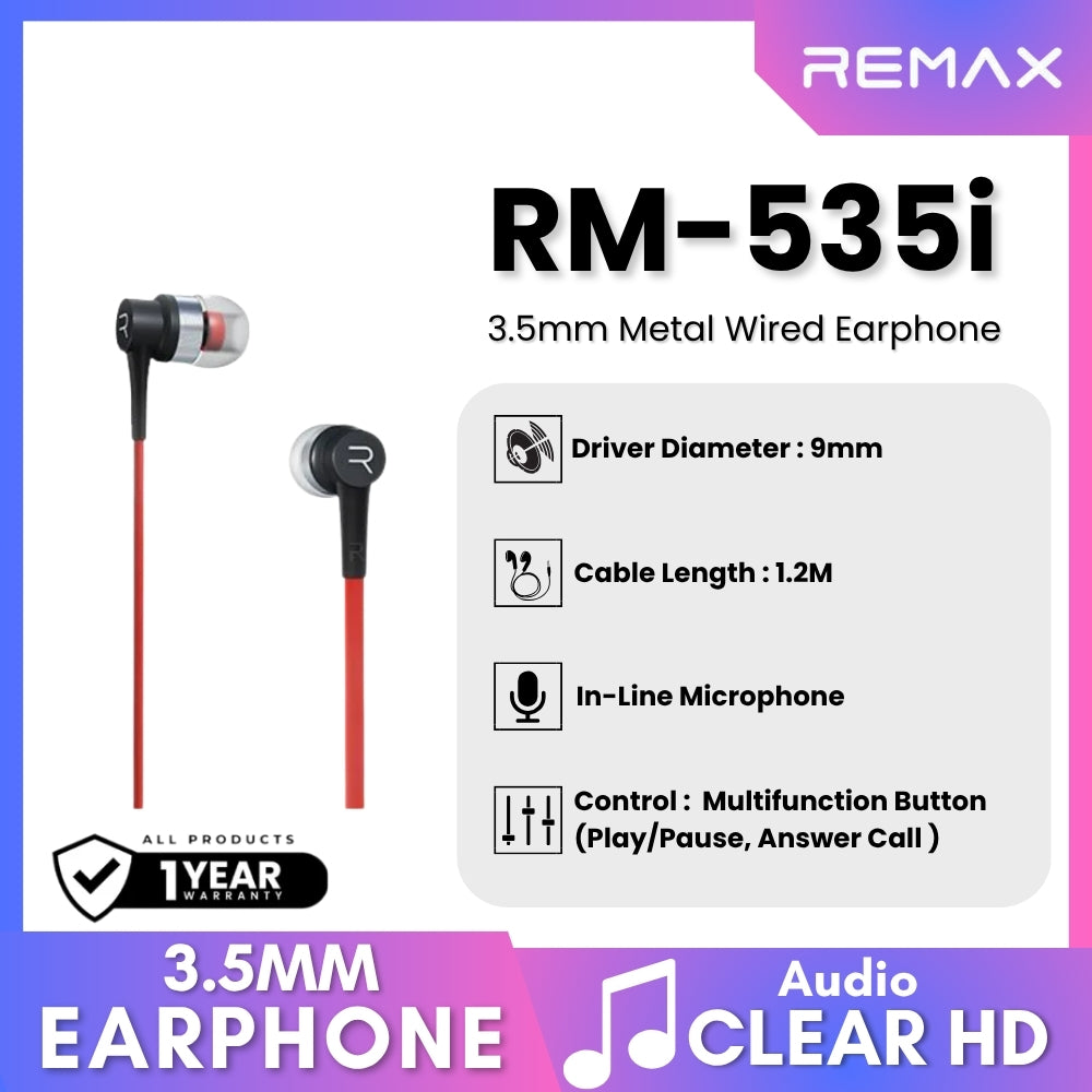 REMAX - RM-535I 3.5mm Wired Earphone - Red