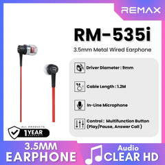 REMAX - RM-535I 3.5mm Wired Earphone - Red
