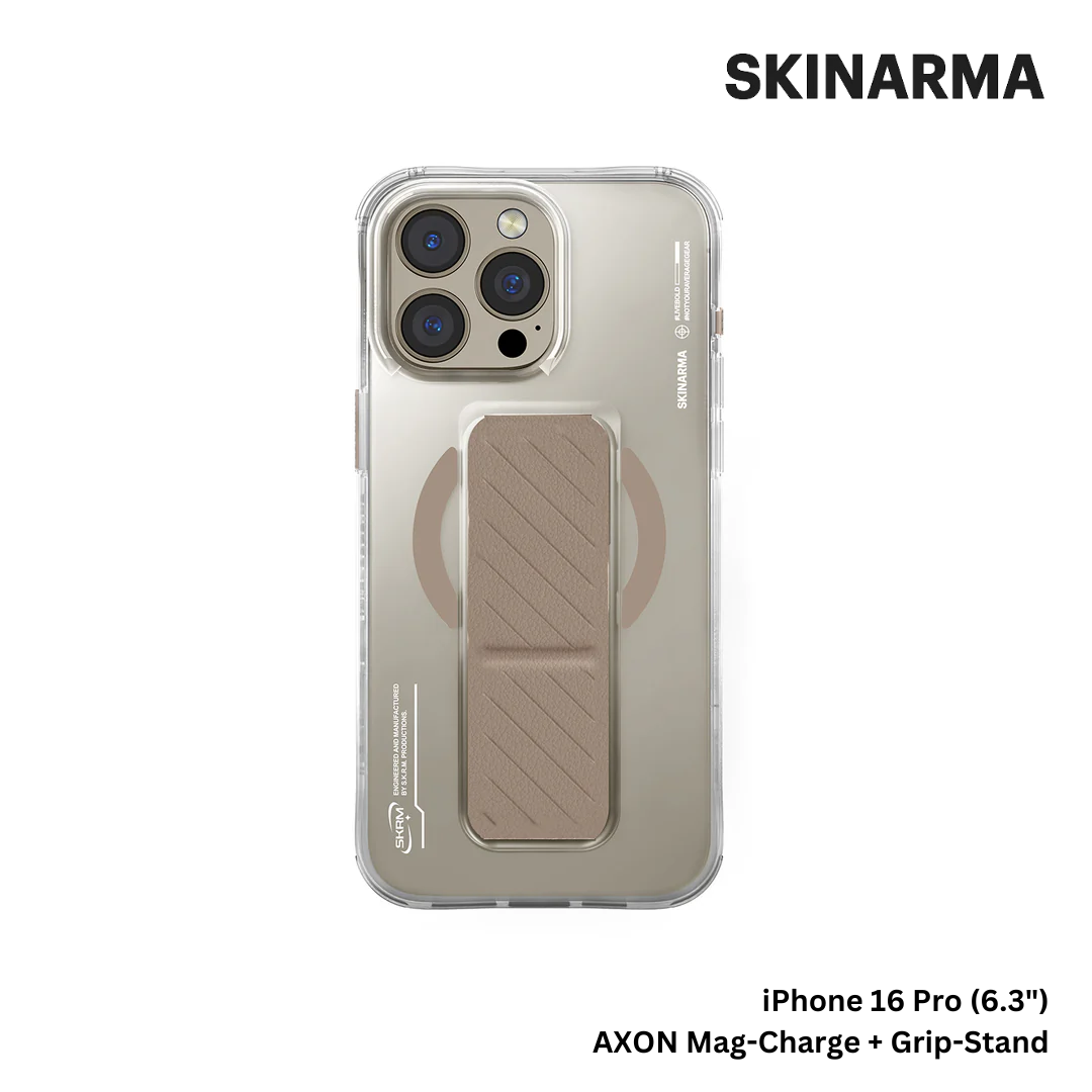 Skinarma iPhone 16 Pro 6.3" AXON Mag-Charge and Grip-Stand Case - Champagne