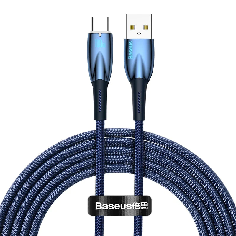 BASEUS GLIMMER SERIES FAST CHARGING DATA CABLE USB TO TYPE-C (100W) (1M) - Blue
