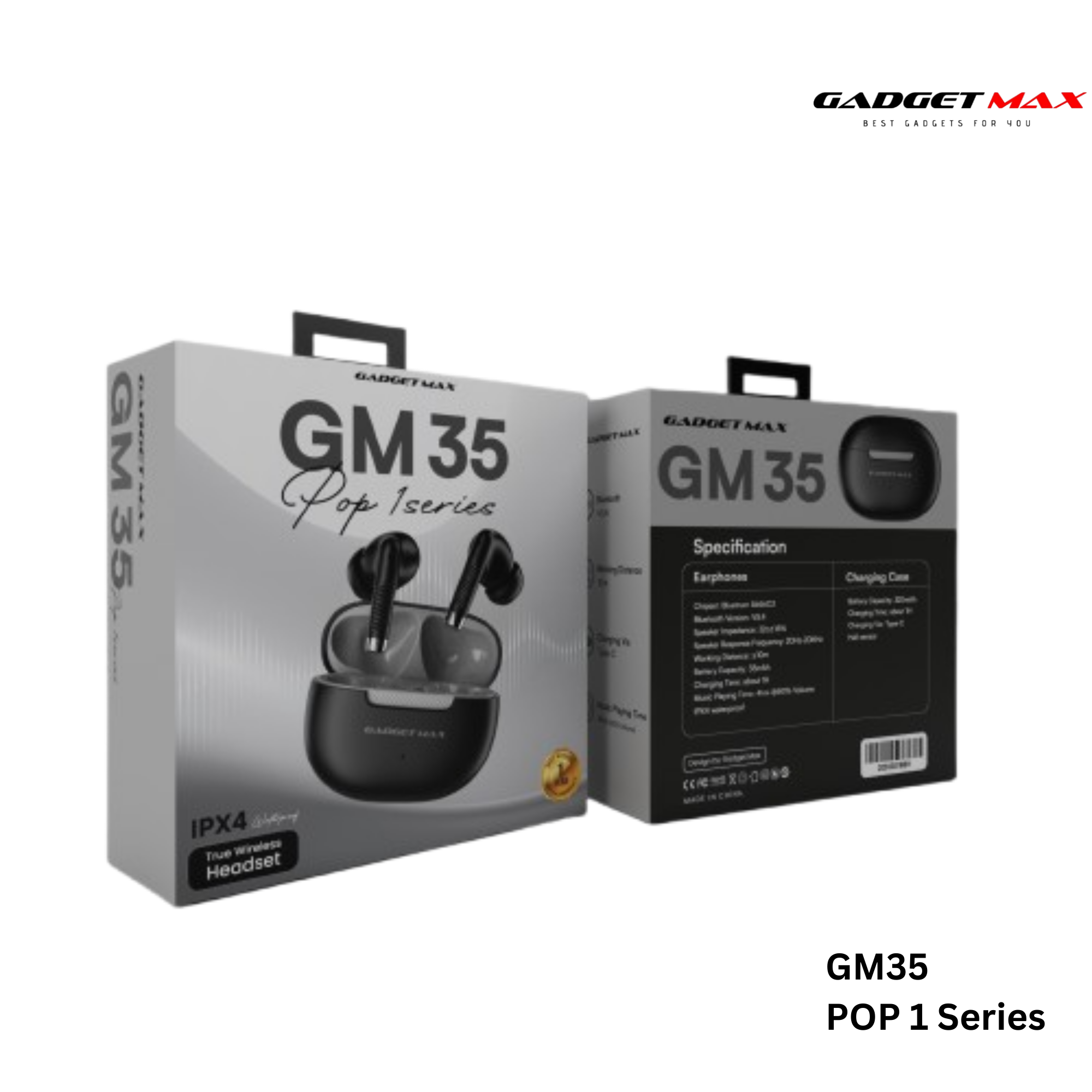 GADGET MAX - GM35 Pop 1 Wireless Bluetooth Earbuds - Black