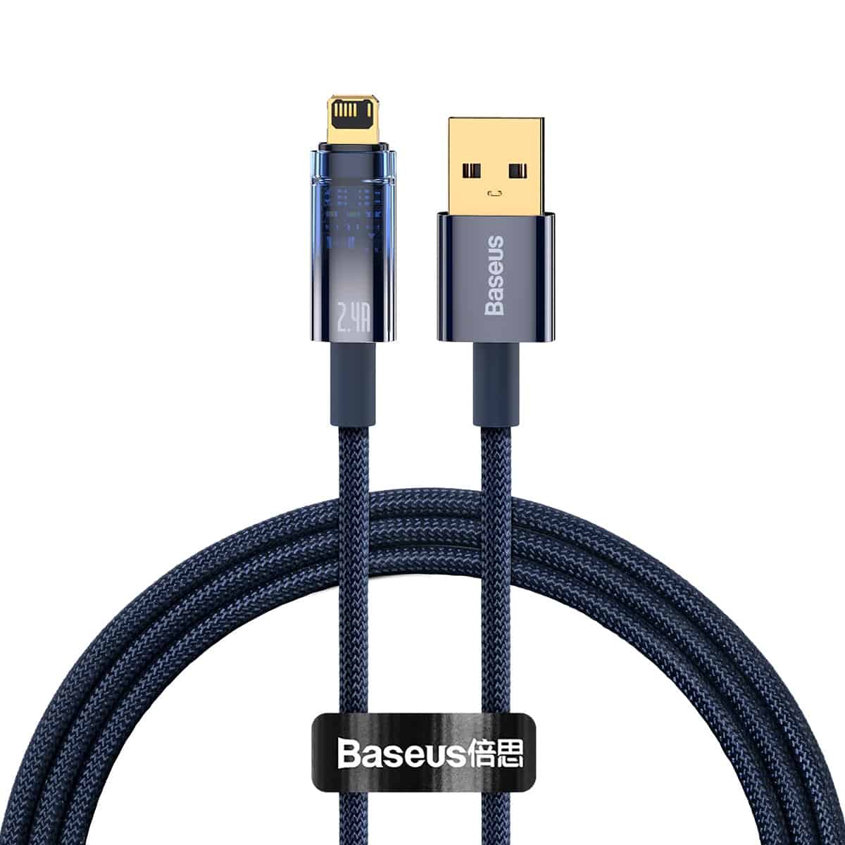 (Buy 1 Get 1) Baseus Explorer Series Auto Power-Off 2.4A iPhone Charging Data Cable (2M) - Blue