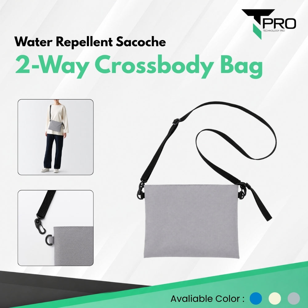 2-Way Water Repellent Sacoche Crossbody Bag - Grey