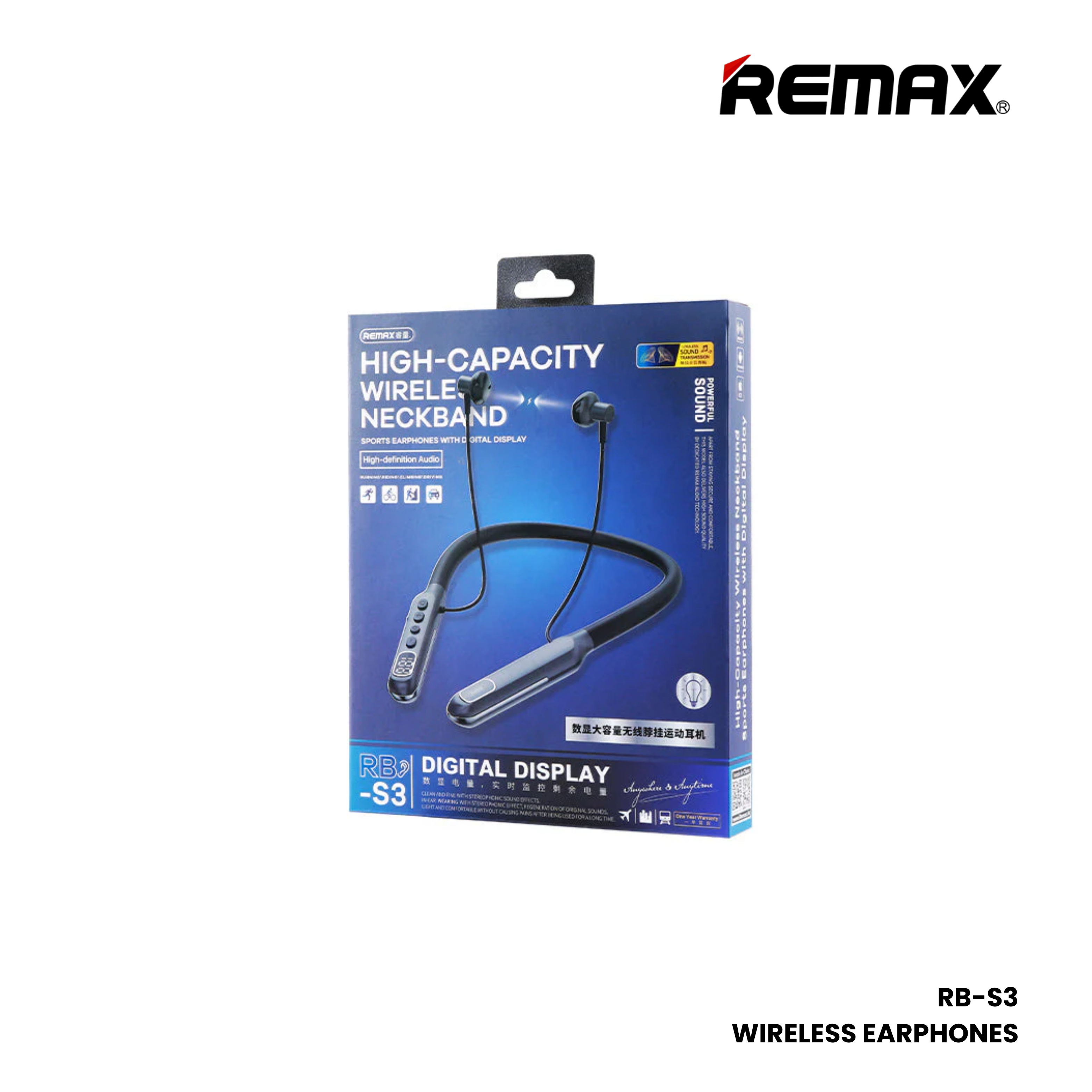 REMAX RB-S3 Neckband Wireless Bluetooth Earphones - Black