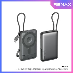 REMAX - MC-01 10000mAh 3 In 1 Cable Foldable Magnetic Wireless Charging Power Bank (PD22.5W+Magsafe15W) - Grey