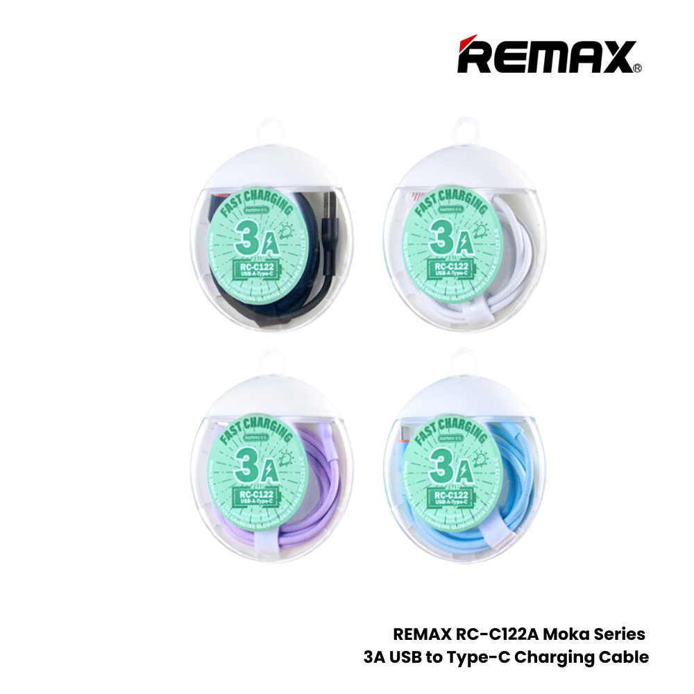 3A ( Type-C )-REMAX RC-C122A Moka Series 3A USB to Type-C Fast Charging Data Cable - White