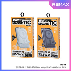 REMAX - MC-01 10000mAh 3 In 1 Cable Foldable Magnetic Wireless Charging Power Bank (PD22.5W+Magsafe15W) - Grey