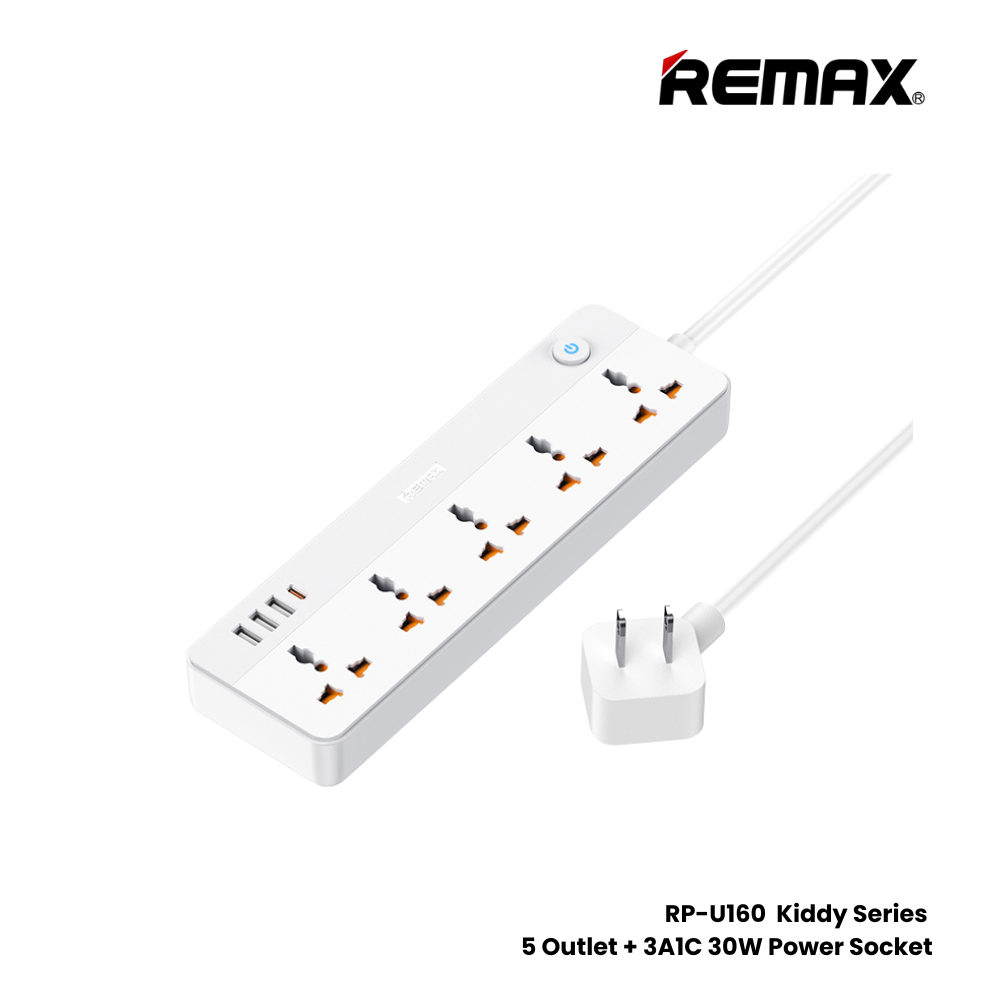 REMAX RP-U160 Kiddy Series 5-Outlet Power Socket(30W 3A1C) - White