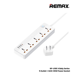 REMAX RP-U160 Kiddy Series 5-Outlet Power Socket(30W 3A1C) - White