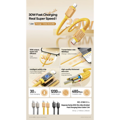 30W ( C to Lightning )-REMAX RC-C160 Bagcase Series 30W Type-C to Lightning PD Fast Charging Data Cable - Gold