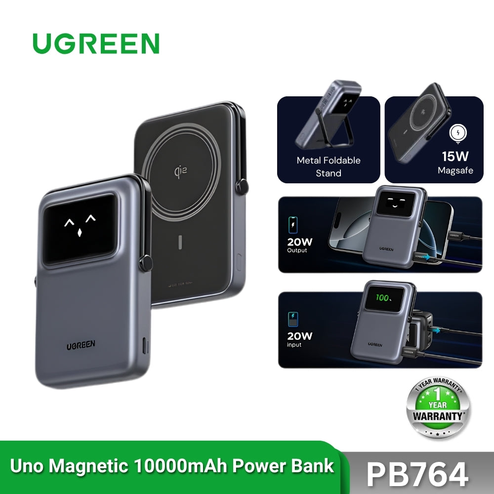 UGREEN - PB764 Uno Magnetic 10000mAh Wireless Power Bank - Space Grey