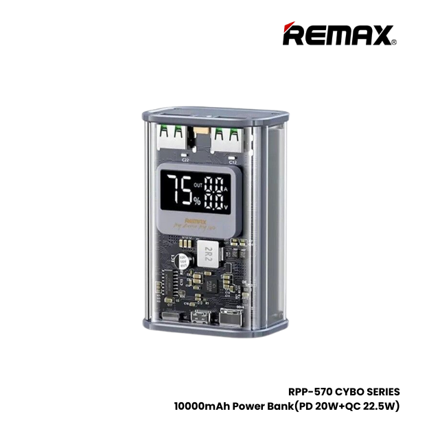 REMAX RPP-570 Cybo Series 10000mAh PD+QC Fast Charging Power Bank(PD 20W+QC 22.5W) - Grey