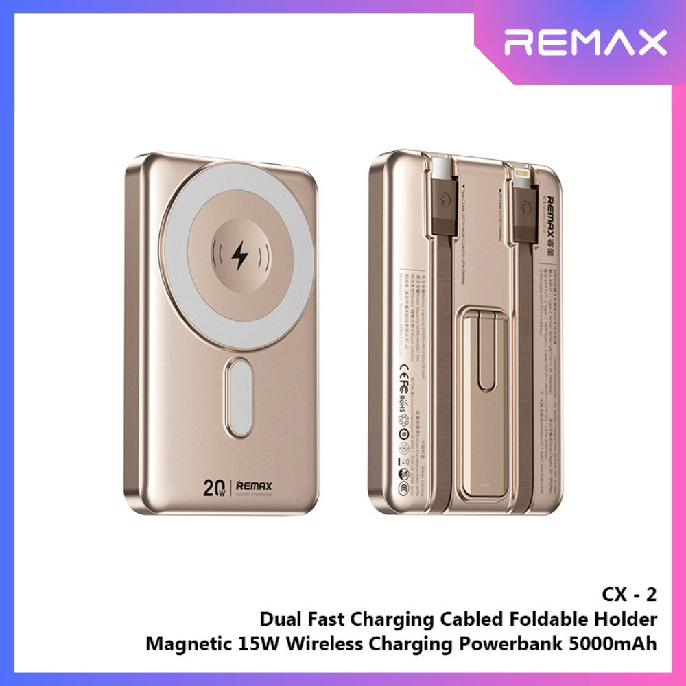 REMAX - CX-2 10000mAh Foldable Magnetic Wireless Charging Power Bank (PD22.5W+Magsafe15W) - Gold