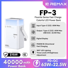 REMAX - FP-3 40000mAh Fluorite Series 65W Fast Charging Colorful LED Power Bank ( PD65W+QC22.5W ) - White
