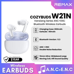REMAX - COZYPODS W21N Vansiang Series ANC+ENC Bluetooth Wireless Earbuds - White