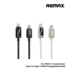 100W ( C to C )-REMAX RC-C069 C-C Suxien Series 100W Type-C to Type-C Digital Display Fast Charging Data Cables - Black