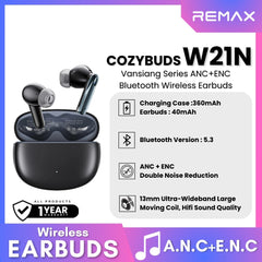 REMAX - COZYPODS W21N Vansiang Series ANC+ENC Bluetooth Wireless Earbuds - Black