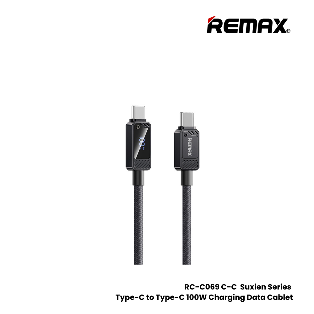 100W ( C to C )-REMAX RC-C069 C-C Suxien Series 100W Type-C to Type-C Digital Display Fast Charging Data Cables - White