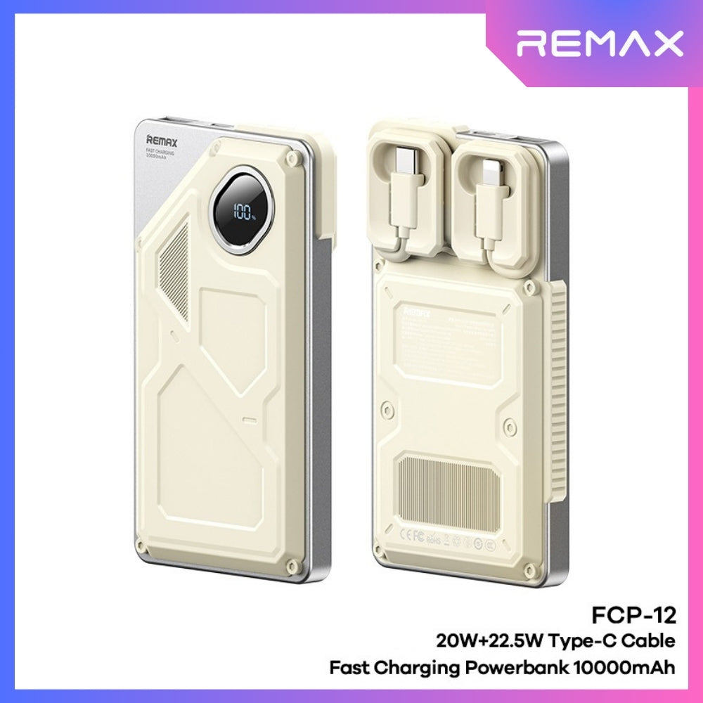 REMAX - FCP-12 10000mAh Fast Charging Cabled Power Bank ( PD20W+QC22.5W ) - Beige
