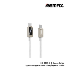 100W ( C to C )-REMAX RC-C069 C-C Suxien Series 100W Type-C to Type-C Digital Display Fast Charging Data Cables - White