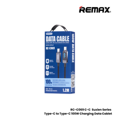 100W ( C to C )-REMAX RC-C069 C-C Suxien Series 100W Type-C to Type-C Digital Display Fast Charging Data Cables - White