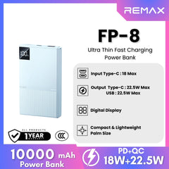 REMAX -  FP-8 10000mAh Ultra Thin Fast Charging Power Bank (PD20W+QC22.5W) - Blue