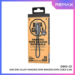 REMAX - C6 C-C Zinc Alloy Hanging Rope Type-C To Type-C PD Fast Charging Data Cable (PD65W) - Black