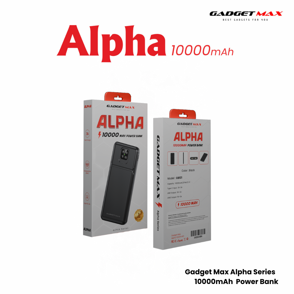 GADGET MAX GB101 Alpha Series 10000mAh Power Bank - Black