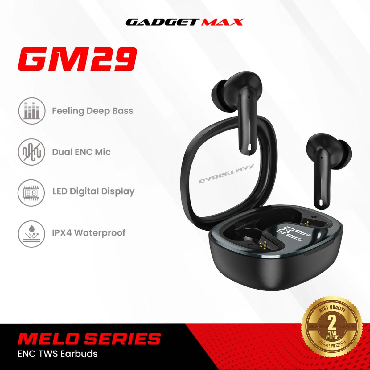 GADGET MAX GM29 Melo Series Bluetooth True Wireless Earbuds(Dual-Mic ENC) - Black